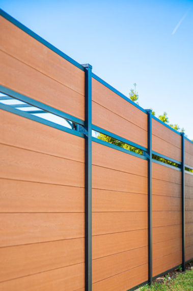 Modern Composite Horizontal Semi Privacy Fence with Aluminum Posts and Rails