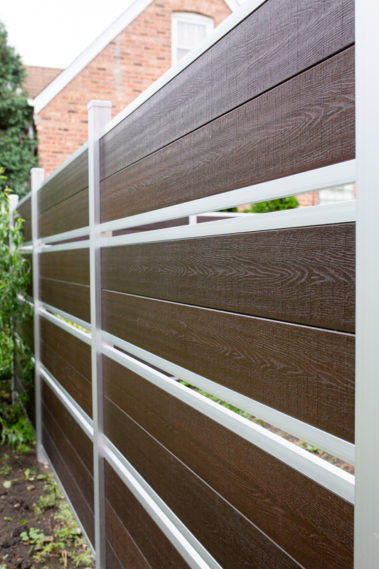 Modern Composite Horizontal Semi Privacy Fence with Aluminum Posts and Rails