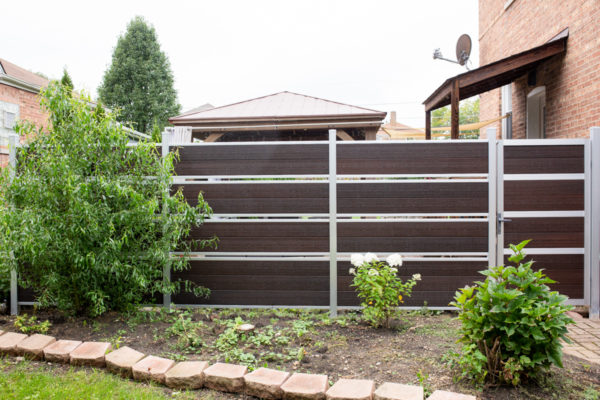 Wood-Plastic-Composite-(WPC)-Horizontal-Euro Style-Fence-Aspen Brown (93) Modern Composite Horizontal Semi Privacy Fence with Aluminum Posts and Rails