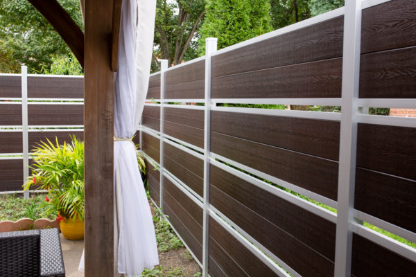 Modern Composite Horizontal Semi Privacy Fence with Aluminum Posts and Rails