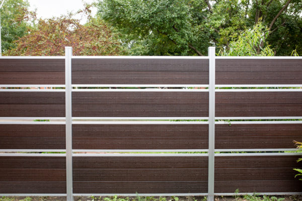 Modern Composite Horizontal Semi Privacy Fence with Aluminum Posts and Rails