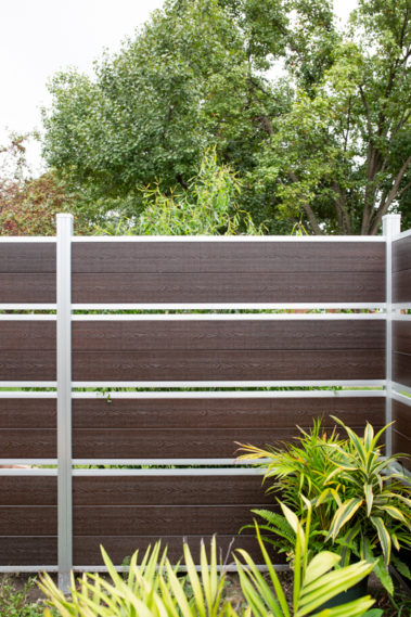 Modern Composite Horizontal Semi Privacy Fence with Aluminum Posts and Rails